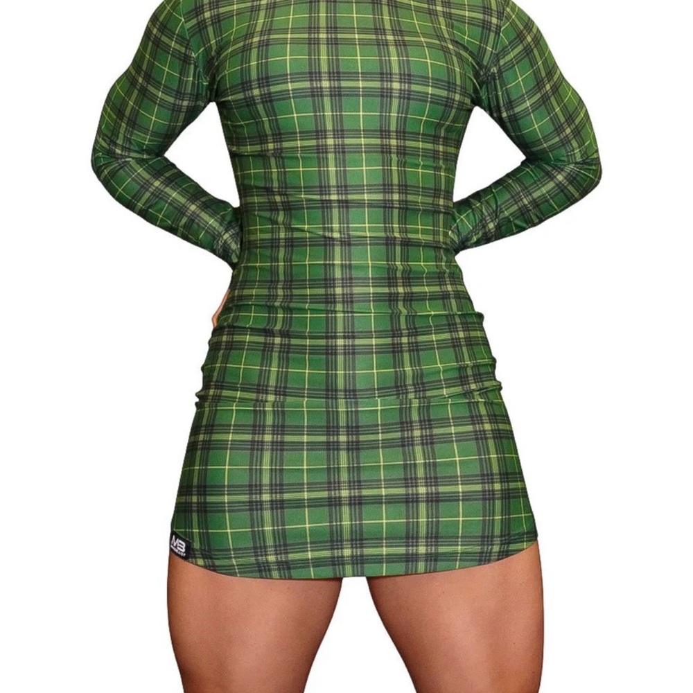 Green Plaid Long Sleeve Bodycon Dress